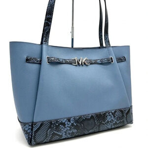 Michael Kors Reed Large Tote Bag Denim Snakeskin Blue